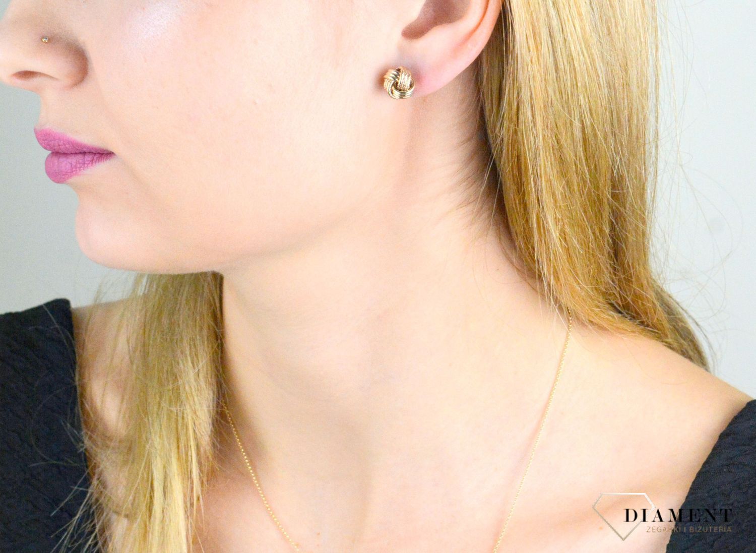 Złote kolczyki damskie 375 plecionka wkrętki KL 4600 375.jpg